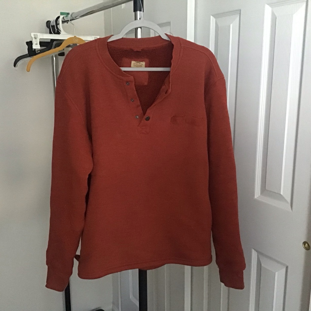 Mens Outdoor Winter Henley Sweatshirt Top Xl